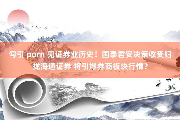 勾引 porn 见证券业历史！国泰君安决策收受归拢海通证券 将引爆券商板块行情？
