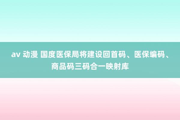 av 动漫 国度医保局将建设回首码、医保编码、商品码三码合一映射库