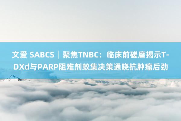 文爱 SABCS│聚焦TNBC：临床前磋磨揭示T-DXd与PARP阻难剂蚁集决策通晓抗肿瘤后劲