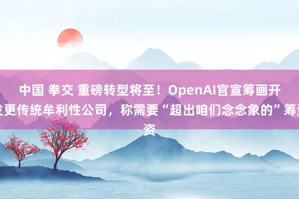 中国 拳交 重磅转型将至！OpenAI官宣筹画开发更传统牟利性公司，称需要“超出咱们念念象的”筹资