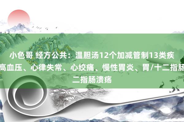 小色哥 经方公共：温胆汤12个加减管制13类疾病：高血压、心律失常、心绞痛、慢性胃炎、胃/十二指肠溃疡