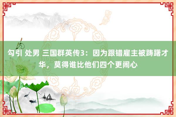 勾引 处男 三国群英传3：因为跟错雇主被踌躇才华，莫得谁比他们四个更闹心
